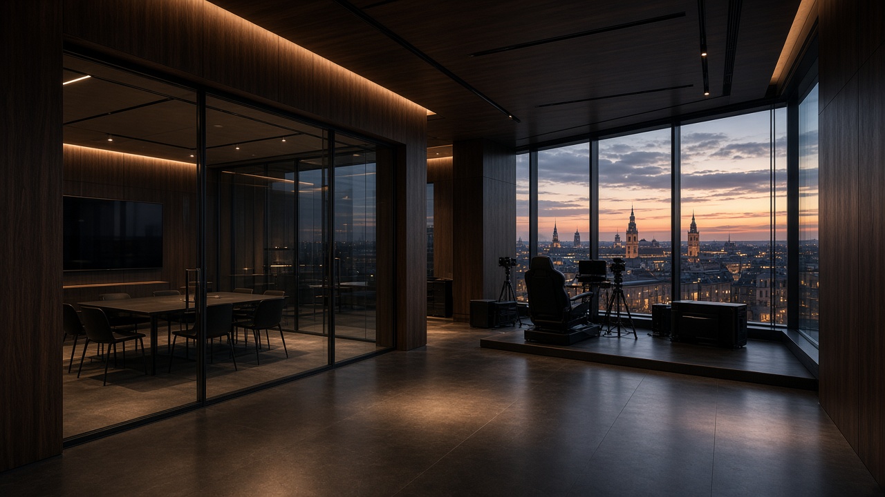 Salle d'entraînement esport avec vue sur la ville